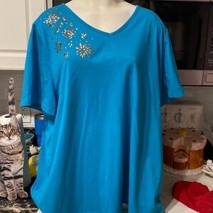 J womens Coral Bay casual blue short sleeve stretch plus size top 3 X